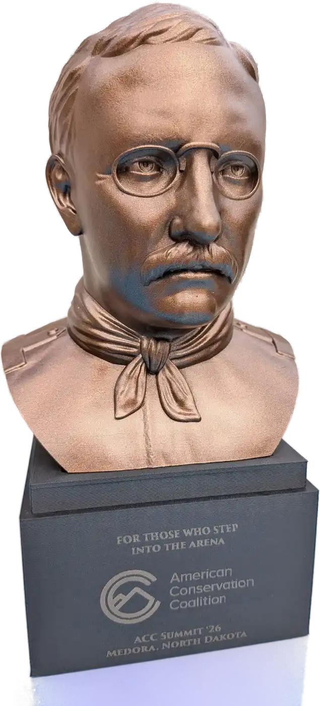 Teddy Roosevelt bust on an engraved base